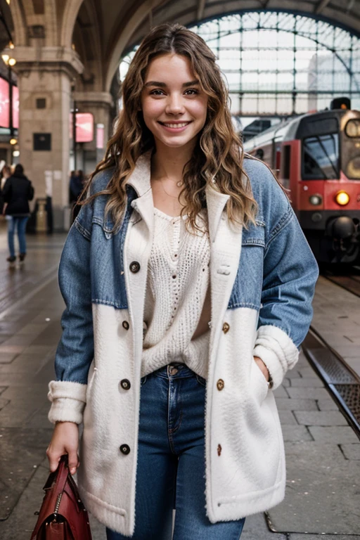 raw photo, realistic photo of a 20yo skandinavian woman, brown curly messy hair, ponytail, shopping street, after rain, smiling, blue sweater, highly detailed, perfect face, 64k, photorealistic, <lora:add_detail:0.7>