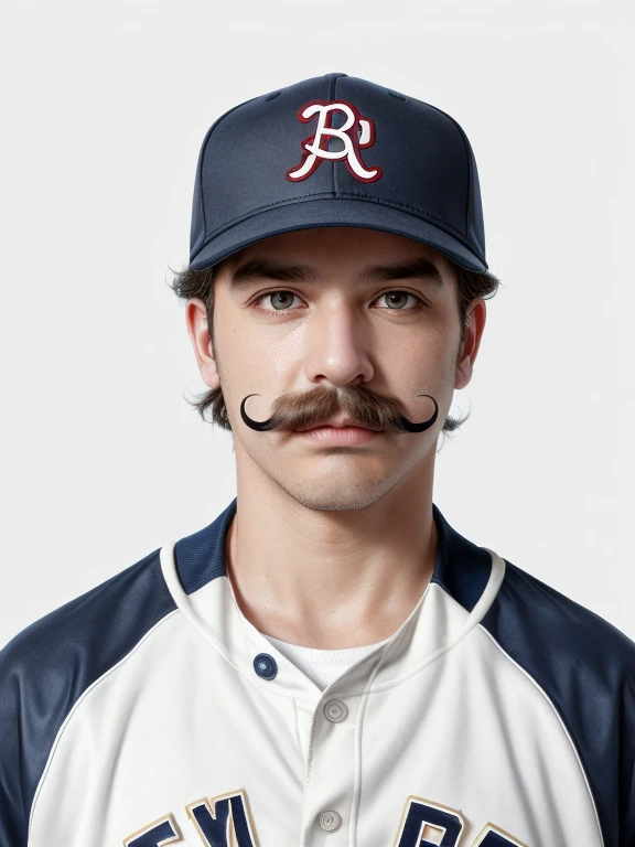 The man with mustache, baseball jacket,baseball shirt,white background