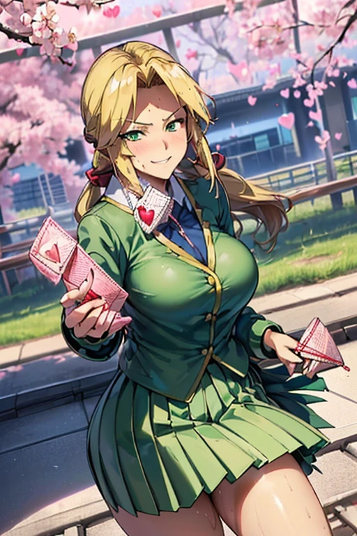 8Kんで(A sloppy smile, the face we are looking for, Mischievous face:1.9)8Kんで(((((handing over a love letter:1.8)))))((Adult women,Huge , Huge breasts:1.8,Are fat,とても唇が赤いHuge breastsを強調,Big Ass,Narrow waist,Long legs,Green Eyes立っている)) 8k((((Anime Style),(The facial expression is good))))8k(((((Anime Style)Green Eyes)))) 8k((Standing at the station))8k((Waiting for a train at the station))8k((Morning))8k((Beauty))((学生blazer15歳学生服 緑のネクタイ, blazer, Pleated skirt))8k(((spring,cherry blossoms,The wind is blowing,Her skirt is flipped up,cherry blossomsが散っている:1.3))) 8Kんで(((((handing over a love letter))))) 8Kんで(((((handing over a love letter)))))8K(Close-up of face:1.9)