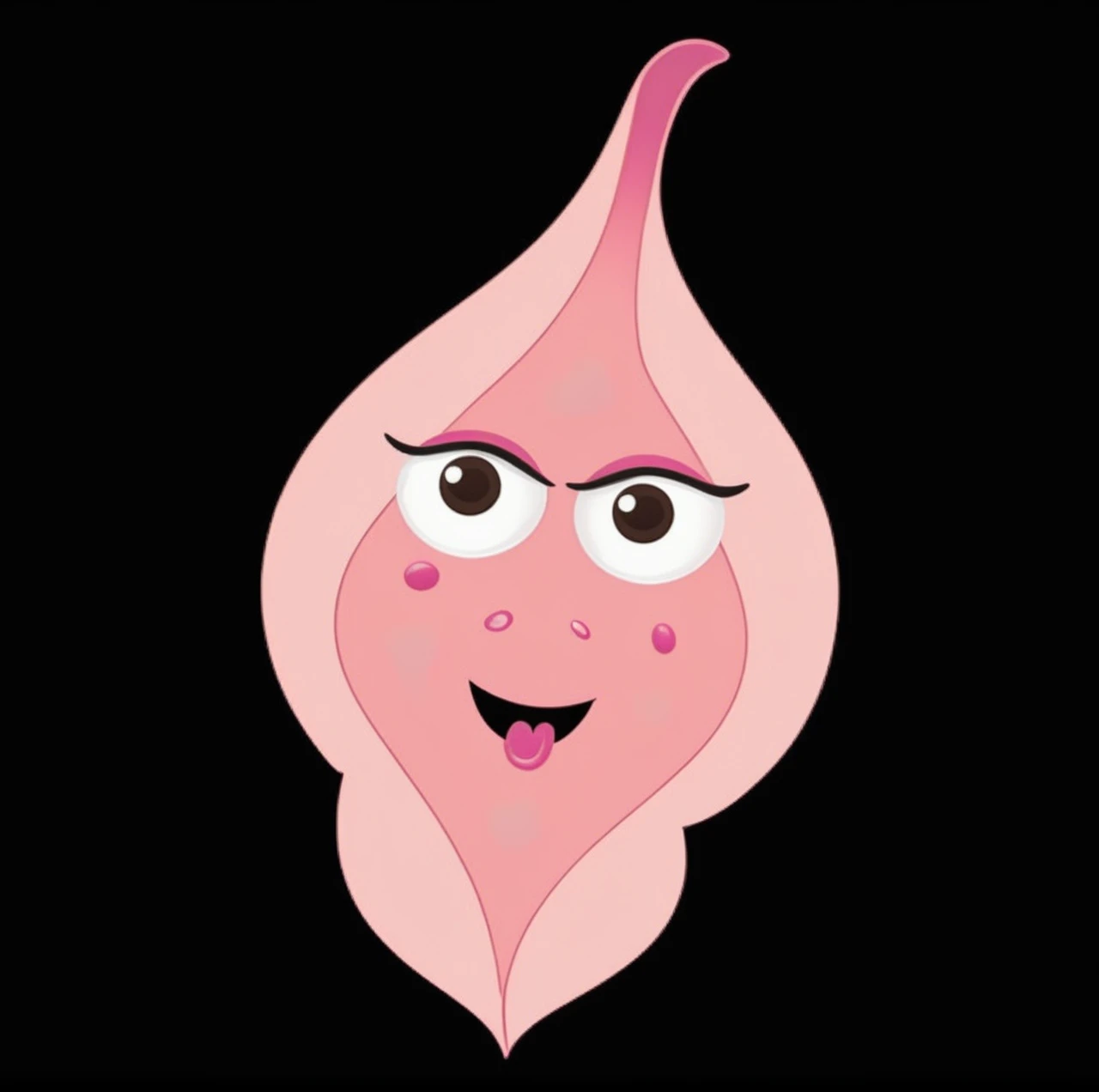 a cute cartoon image of anthropomorphic vulva in shades of pink, cute smiley face,