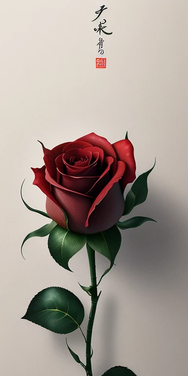 logo作成、Line art、highest quality, "Red rose bud" ,Ultra Wide Angle,((Very delicate and beautiful)),Black background、logo、Bent stem、diagonal、