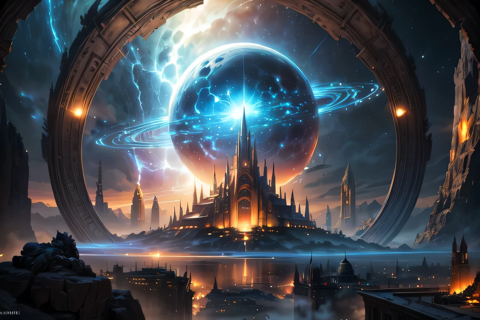 (best quality,4k,8k,highres,masterpiece:1.2),ultra-detailed,(realistic,photorealistic,photo-realistic:1.37),fantasy race,planet mercury,armor,detailed characters,golden city,wide shot,zoom out,far shot,buildings,citadel,city rings,architecture,distinctive features,wide shot,otherworldly landscape,futuristic elements,shiny metal armor,elaborate helmets,fantastical weapons,glimmering shields,breathtaking scenery,mysterious atmosphere,distant horizon,ethereal lighting,vibrant colors,celestial beings,dynamic poses,epic battle scene,otherworldly creatures,unearthly beings,magical energy,spellbinding aura,cosmic powers,mythical creatures,powerful guardians,sculpted muscles,fierce expressions,alien technology,advanced weaponry,interstellar travel,astral realm,ancient civilization,timeless beauty,mythological lore,grandiose temples,celestial bodies,starlit sky,intergalactic warriors,majestic structures,extraterrestrial artifacts, buildings only