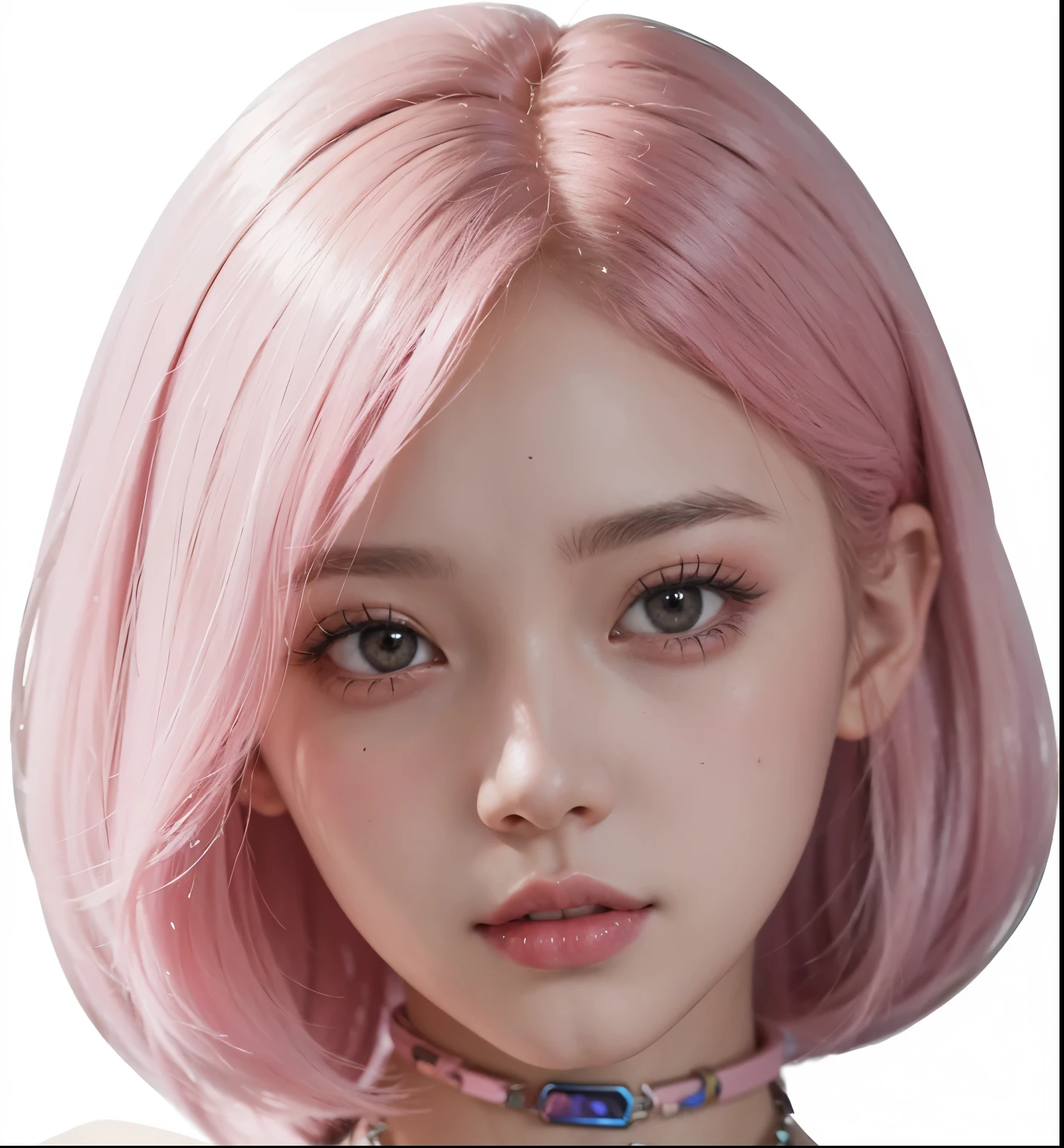 Close-up shot of a pink-haired woman wearing a choking necklace, blackpink josie's portrait, inspired by Yanjun Cheng, April Rendering, BLACKPINK Jisoo’s portrait, 8K portrait rendering, Artwork in the style of Guweiz, Kawaii realistic portrait, yanjun chengt, guweiz, blackpink 的 roseanne park, Guweiz on Artstation Pixiv