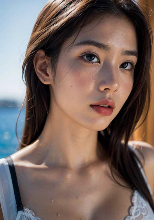 (((NSFW))), ((Perfect beauty)), 20 year old Japanese woman, Woman in see-through underwear, RAW Photos, (8k、highest quality、masterpiece:1.2)、(Intricate details:1.4)、(Photorealistic:1.4)、Complex 3D rendering with ultra-detail, Vivid details, Super Detail, Realistic skin textures, Face in detail, Beautiful details in the eyes, Very detailedな CG Unity 16k 壁紙, compensate, (Detailed Background:1.2), (Realistic, photoRealistic:1.37)Very detailedな顔と肌の質感, (Beautiful Eyes),Very detailed, Focus your eyes clearly, Nose and mouth,Face Focus, Symmetrical face,Realistic nostrils、Angle from below、Sweaty skin、Lighting that accentuates skin that shines with sweat、Skin shiny with sweat、Shiny skin、(Wet and shiny tongue). ((Perfect beauty)), 20 year old Japanese woman,((Camel Toe)), Exposed slim thighs, ((Lace sheer underwear)), ahegao, ((Drooling)), ((The background is the Aegean Sea)), Slim and perfectly proportioned, ((Spilling CALPICO into my stomach)),
