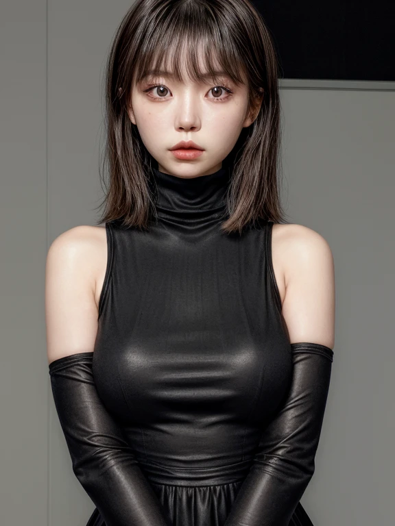 1women,eimi fukada,black dress,turtle neck