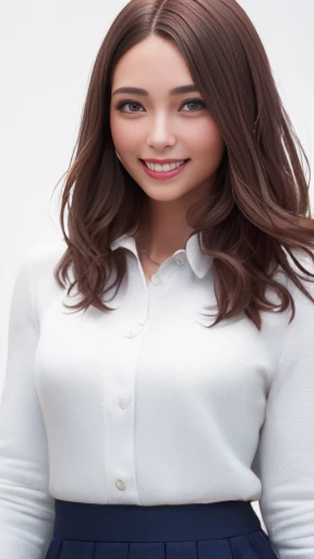 (highest quality、8k、32k、masterpiece)、(Realistic)、(Photorealistic:1.2)、(High resolution)、Very detailed、Very beautiful face and eyes、1 girl、Round and small face、Narrow waist、Delicate body、(close、highest quality、Attention to detail、Rich skin detail)、(highest quality、8k、Oil paint:1.2)、Very detailed、(Realistic、Realistic:1.37)、Bright colors、(((brown hair)))、(((Bust Shot)))、(((Medium Hair)))、(((Pure white wall background)))、(((Pure white wall background)))、(((I'm an OL)))、(((She has a happy expression)))、(((I'Laughter)))、(((Wearing a dark blue suit)))、(((Look straight ahead)))、(((brown hair)))、(((I have brown hair)))、(((The skirt is short)))、(((Teeth are visible)))、(((Mobile phone operation)))、(((Playing with your phone)))
