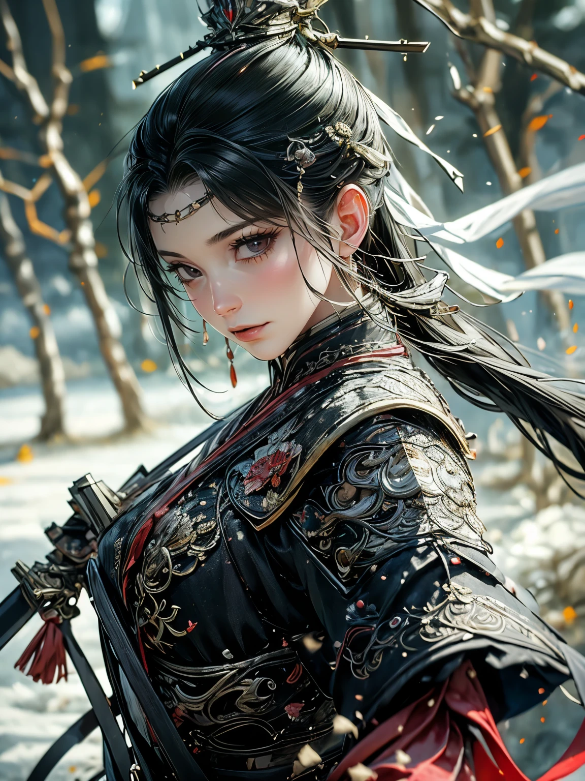 (In 8K，highest quality，masterpiece)，(Realistic，RAW Photos，Super Fine Clear)，Realistic Light，Detailed skin，Beautiful woman，((25-year-old female, Beautiful assassin:1.5)),Thin legs、fine grain，long hair, Detailed fingers、thin、Sexual，Ecstasy facial expression,garden, camellia,Flower storm, Super big , boucing firm bust