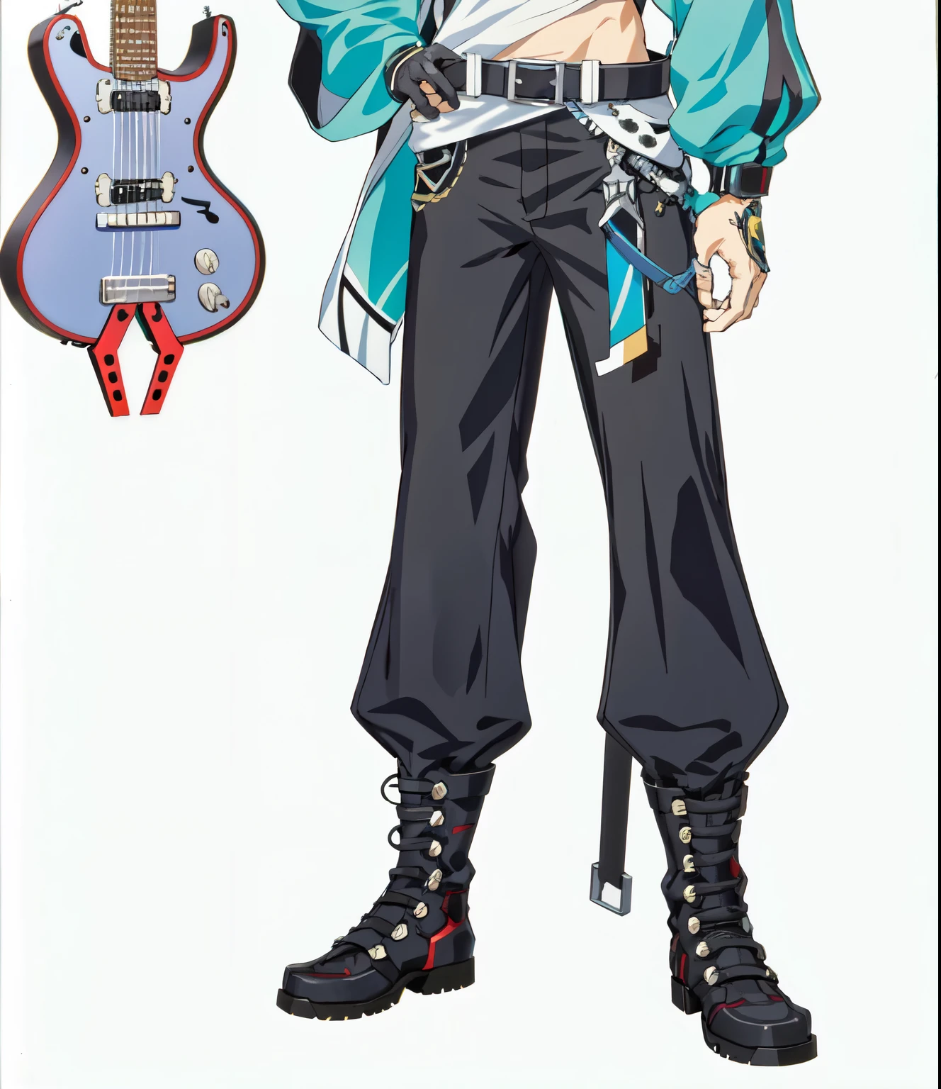 anime character with a guitar and a guitar case, trigger anime artstyle, official character art, detailed image, high resolution details, full body close-up shot, genshin impact style, official character illustration, anime full body illustration, tall anime guy with blue eyes, anime key visual concept art of, ( ( character concept art ) ), full body concept,,Rich in details,Masterpiece,Clean shaping