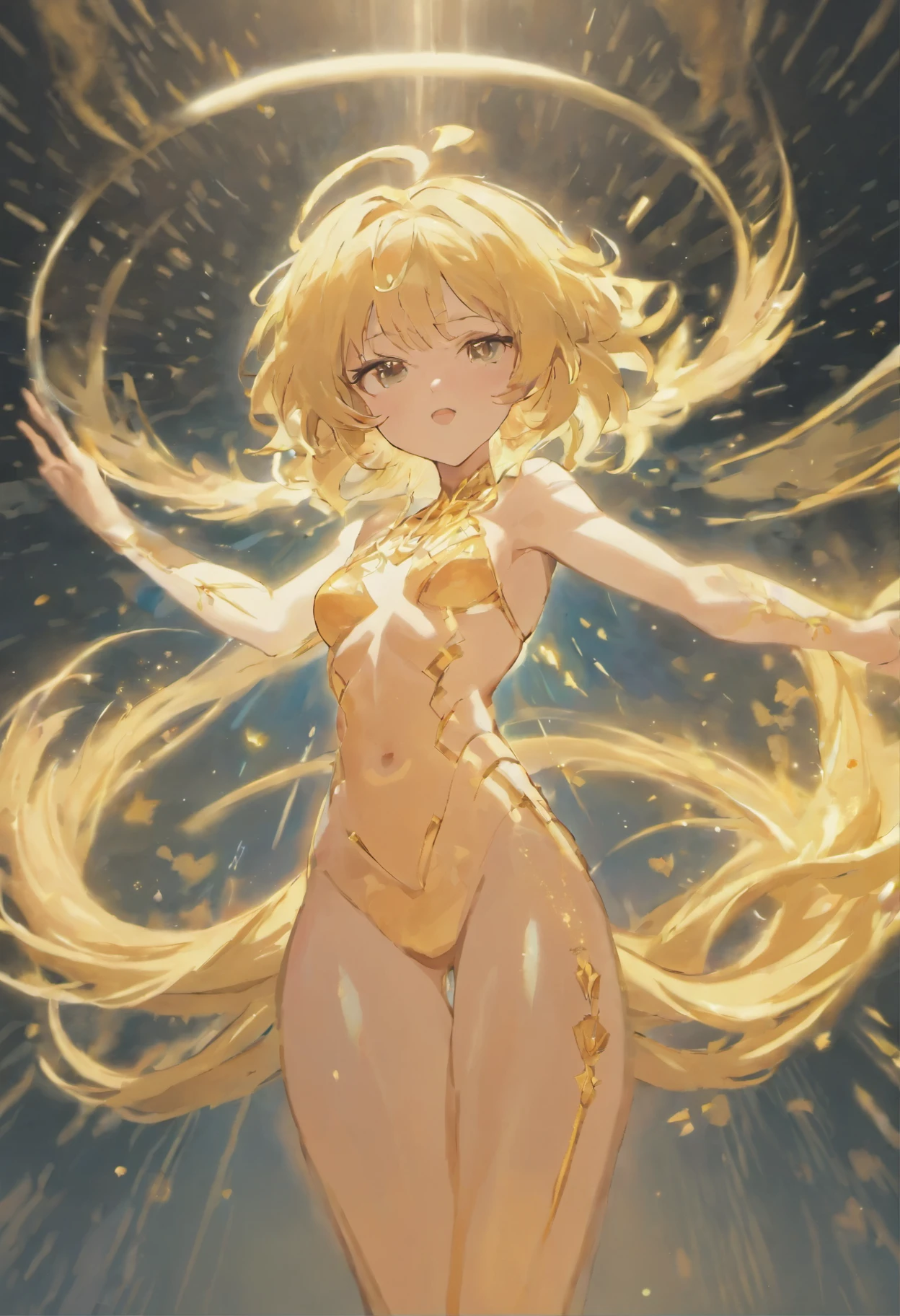 Portrait of an elegant beautifull mighty God unleashing all his powers, digital painting in the style of Robert Liberace, dynamic action poses of stout god apollo, god of light a d art, greek god, blond hair, male, youbg, handsome, upper body, muscular, hairy torso, fantasy, completely naked. Uncircumcised erect penis, blonde pubic hair, intricate, elegant, highly detailed, digital painting, art station, concept art, soft, sharp focus, illustration, art by Robert Liberace, Gaston Bussiere and Alphonse Mucha, klimt, art deco