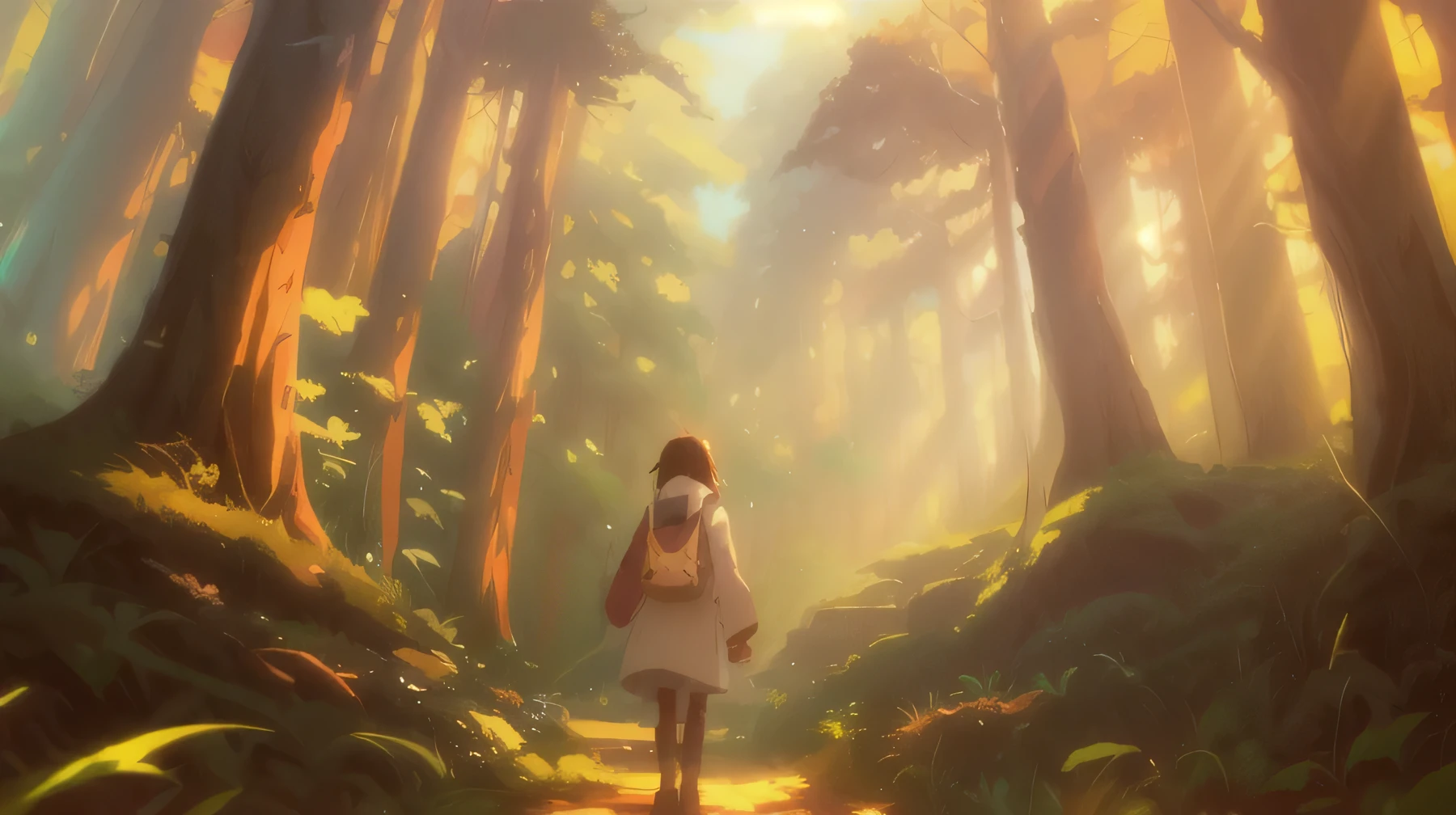 anime, girl, forest, forest, girl, forest, forest, girl, forest, forest, forest, forest, forest, forest, forest, forest,, anime lush john 8k woods, makoto shinkai cyril rolando, Inspired by Goro Fujita, Atei Gailan 8K, anime art wallpaper 8 k, girl walking in forest