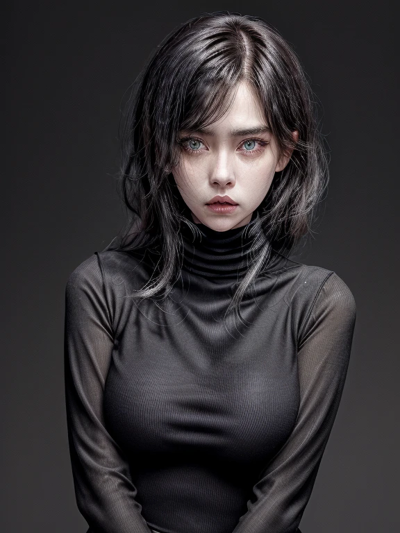 1women,medium chest,black dress,turtle neck