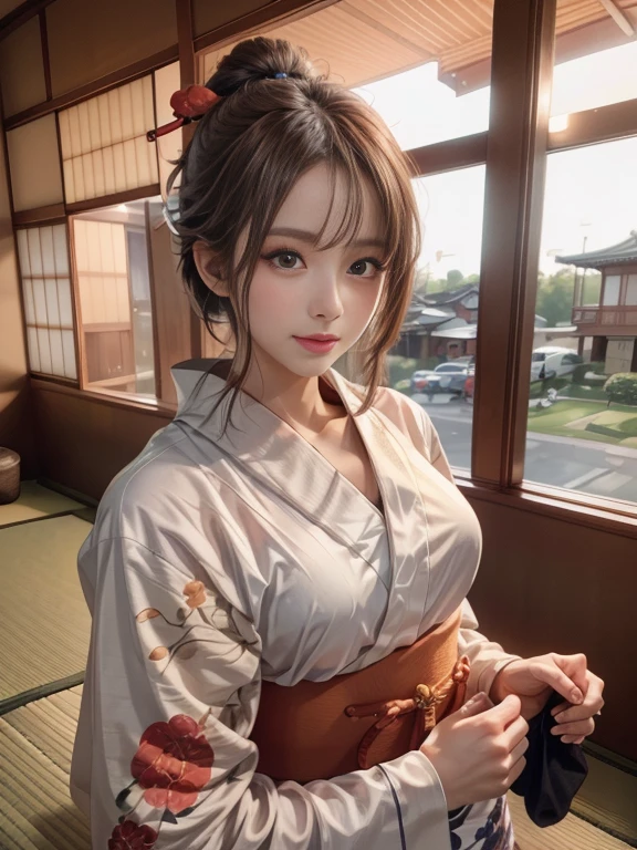 (logo、masterpiece、8K、Tabletop、RAW Photos、wonderful、最high quality、フォトリアリスティックでVery detailedな CG 複合 8K 壁紙、high quality、Very detailed、Narrative poem、Particle Effects、Dynamic Effects、Depth of the Boundary、Cinematic Light、Lens flare、Ray Tracing)、 (One beautiful woman wearing a yukata、White yukata、Light purple pattern)、Black-haired、High definition skin、Very fine、Fine skin texture、Beautiful Face、True Face、Beautiful details in the eyes、Realistic eyes、Beautifully detailed eyes、Realistic Skin、Beautiful Skin、Surreal、Smiling Eyes、Hair and light eyes、vivid、Colorful lights and bokeh、plump lower lip、Pink Lips、Hair flutters in Wind、Hair bounces、wonderful景色、night、evening、Wind、moonlight、moonlight、light