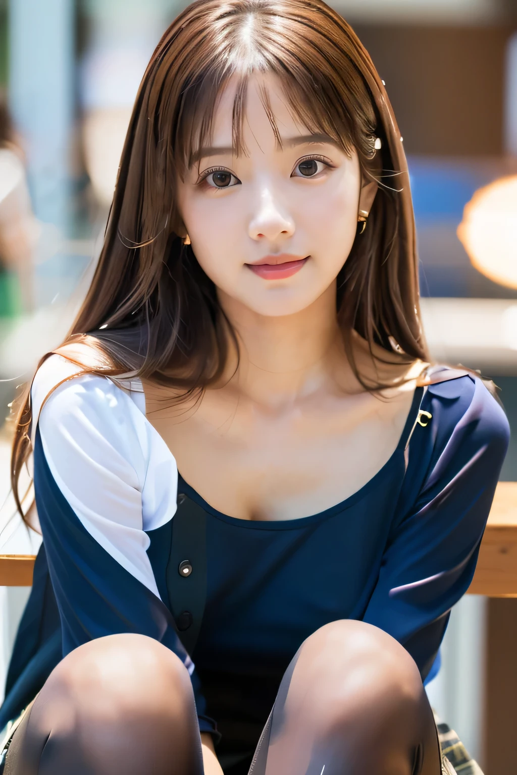 masterpiece, highest quality, Realistic, Very detailed, finely, High resolution, 8k wallpaper, Professional, High level of detail, ((One 18 year old girl:1.2)), Slender Japanese women,cute lips, Collarbone Detail, Center of chest、Perfect Face, (cute short hair:1.5), Chestnut Hair、cute face、Perfect Professional Potion、((Complete head-to-toe coverage:1.5)、(8k、RAW Photos、highest quality、masterpiece:1.2)、Character Focus、perfect cute girl、cute、(Small face)、(office lady:1.2)、A kind smile、Shiny skin、(Beautiful leg lines)、Narrow waist、Big Breasts、Beautiful breasts、(blouse、Pencil Skirt、Black Stockings:1.2)、High heels、Clear Skin、High transparency、(Slender and beautiful girl)、(Shiny)、View your viewers、Beautiful thighs、office interior、Bokeh、