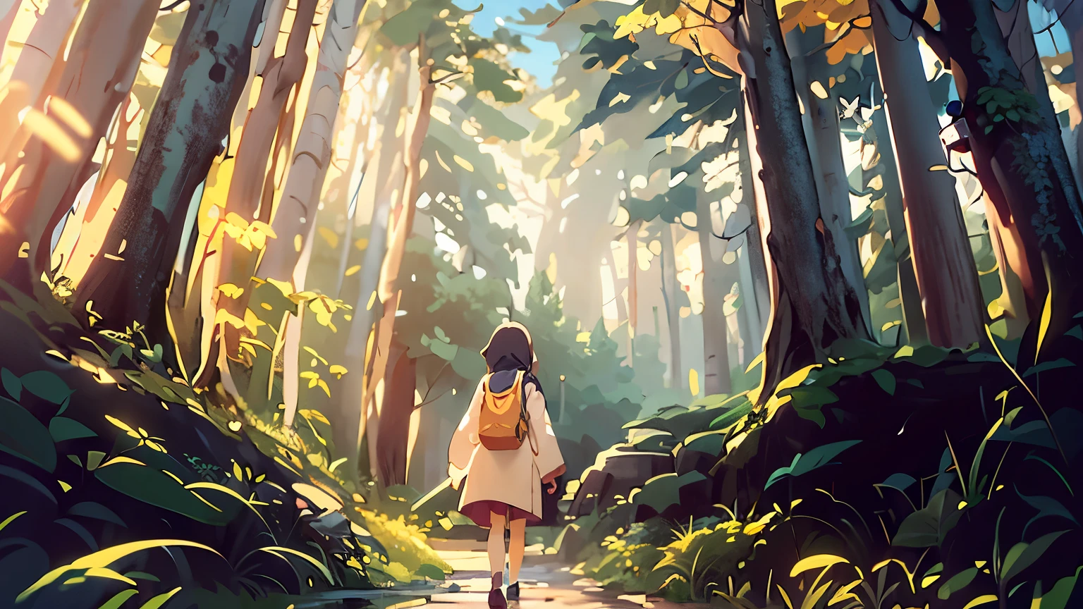 anime, girl, forest, forest, girl, forest, forest, girl, forest, forest, forest, forest, forest, forest, forest, forest,, anime lush john 8k woods, makoto shinkai cyril rolando, Inspired by Goro Fujita, Atei Gailan 8K, anime art wallpaper 8 k, girl walking in forest