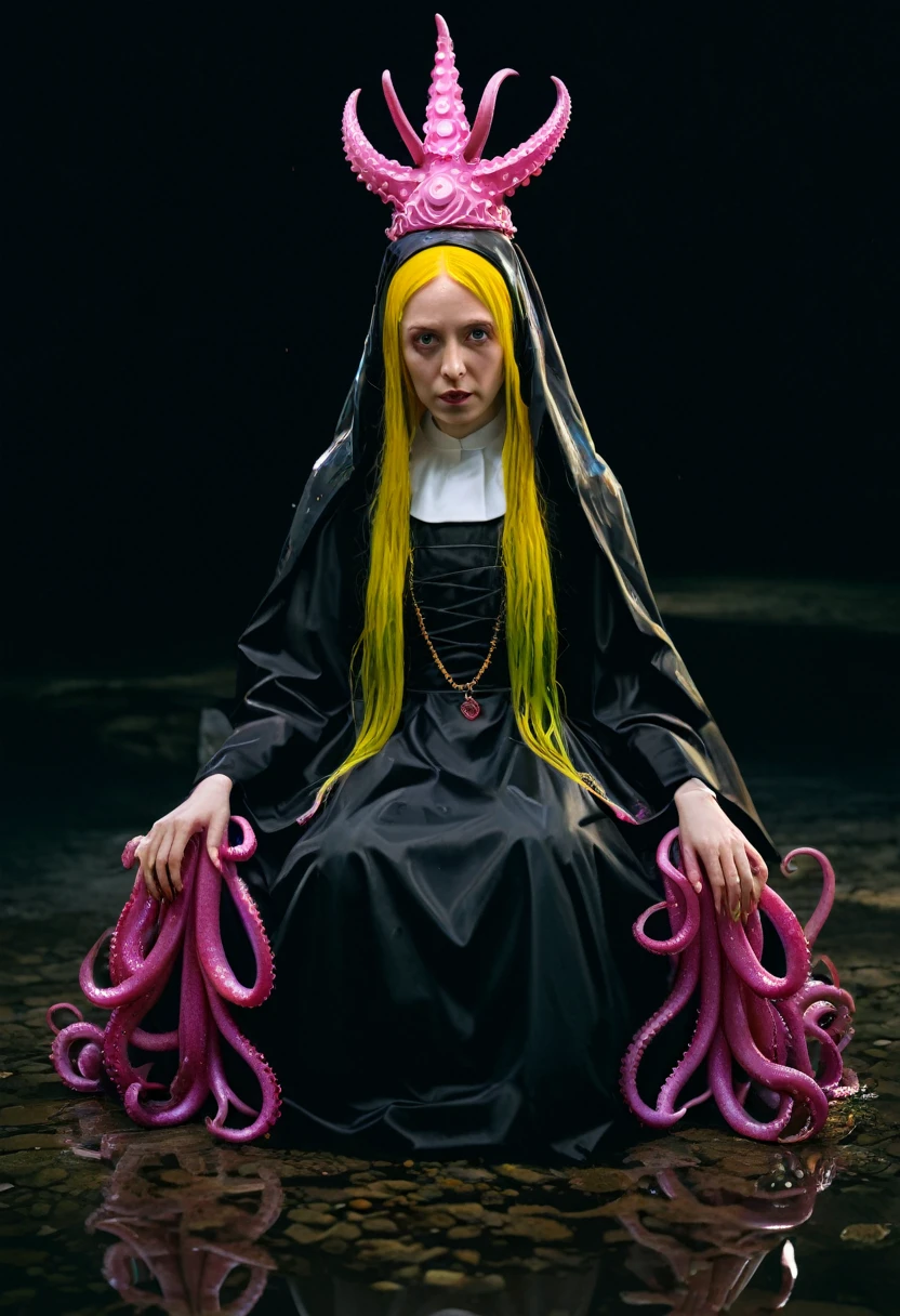 8K, ARTISTIC photogrAphy, best quAlity, mAsterpiece: 1.2), A (potrAit:1.2) witch BLOOD Toon Doll Cthulhu nun QUEEN, EYES, PINK many octopus style tentacles, full body RAW candid cinema, yellow hair, 16mm, color graded portra 400 film, remarkable color, ultra realistic, sad admosphere, dark lighting, oppressive atmosphere, depressive colors, kodak portra 400, photograph,r, Natural Light, Pinhead lighgts, blur reflection, Brush Strokes, Smooth, abstract, Splatter, Oil On Canvas, rainbow colors, fractal isometrics details bioluminescens : a stunning realistic photograph of wet bone structure, 3d render, octane render, intricately detailed, titanium decorative headdress, cinematic, trending on artstation | Isometric | Centered
