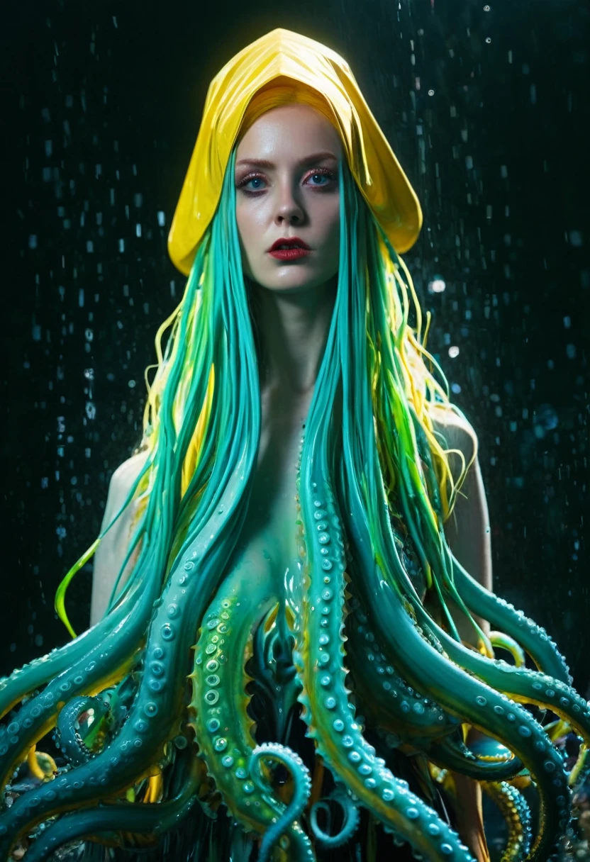 8K, ARTISTIC photogrAphy, best quAlity, mAsterpiece: 1.2), A (potrAit:1.2) witch BLOOD Toon Doll Cthulhu nun QUEEN, EYES, CYAN many octopus style tentacles, full body RAW candid cinema, yellow hair, 16mm, color graded portra 400 film, remarkable color, ultra realistic, sad admosphere, dark lighting, oppressive atmosphere, depressive colors, kodak portra 400, photograph,r, Natural Light, Pinhead lighgts, blur reflection, Brush Strokes, Smooth, abstract, Splatter, Oil On Canvas, rainbow colors, fractal isometrics details bioluminescens : a stunning realistic photograph of wet bone structure, 3d render, octane render, intricately detailed, titanium decorative headdress, cinematic, trending on artstation | Isometric | Centered
