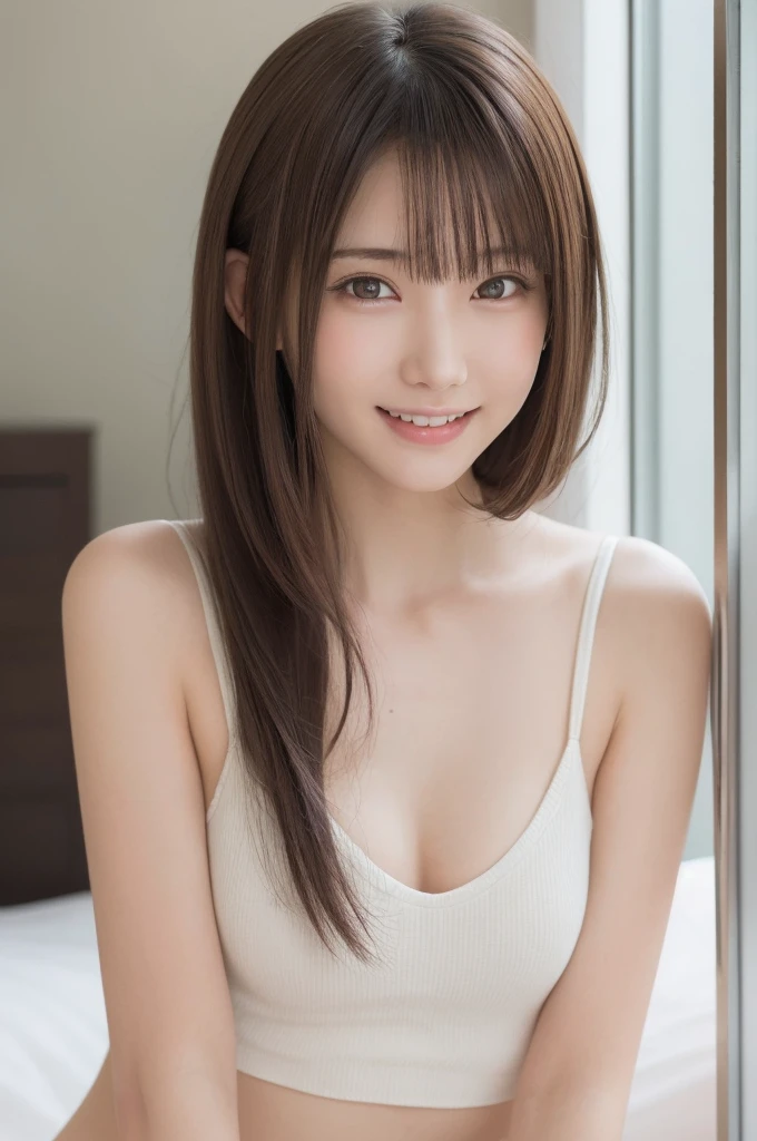 One Girl,((Best image quality:1.7))、 (beautiful girl, Delicate girl:1.3), (************:1.3),(smiling beautiful girl:1.2)、break, (Bare Skin、camisole、transparent:1.2),break, Extremely fine resolution, (Symmetrical eyes:1.3),(camisoleがtransparent:1.5)、break, (お風呂場でtransparentなcamisoleを着ているbeautiful girlスナップ:1.3), (camisoleが透けてBare Skinが見えている:1.4)、perfectly trimmed fingers,break, Small breasts, Brown eyes, parted bangs, brown hair,break, (Eye and facial details:1.0),break, (masterpiece, highest quality, Very detailed, Detailed face, 8k)