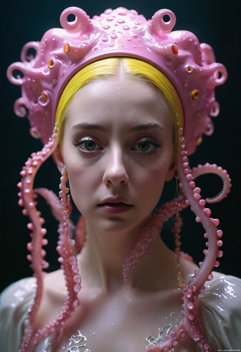 8K, ARTISTIC photogrAphy, best quAlity, mAsterpiece: 1.2), A (potrAit:1.2) witch BLOOD Toon Doll Cthulhu nun QUEEN, PINK many octopus style tentacles, full body RAW candid cinema, yellow hair, 16mm, color graded portra 400 film, remarkable color, ultra realistic, sad admosphere, dark lighting, oppressive atmosphere, depressive colors, kodak portra 400, photograph,r, Natural Light, Pinhead lighgts, blur reflection, Brush Strokes, Smooth, abstract, Splatter, Oil On Canvas, rainbow colors, fractal isometrics details bioluminescens : a stunning realistic photograph of wet bone structure, 3d render, octane render, intricately detailed, titanium decorative headdress, cinematic, trending on artstation | Isometric | Centered