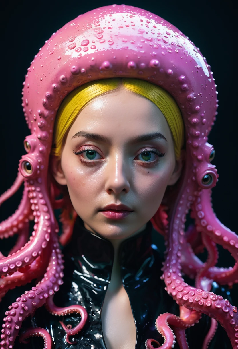 8K, ARTISTIC photogrAphy, best quAlity, mAsterpiece: 1.2), A (potrAit:1.2) witch BLOOD Toon Doll Cthulhu nun QUEEN, PINK many octopus style tentacles, full body RAW candid cinema, yellow hair, 16mm, color graded portra 400 film, remarkable color, ultra realistic, sad admosphere, dark lighting, oppressive atmosphere, depressive colors, kodak portra 400, photograph,r, Natural Light, Pinhead lighgts, blur reflection, Brush Strokes, Smooth, abstract, Splatter, Oil On Canvas, rainbow colors, fractal isometrics details bioluminescens : a stunning realistic photograph of wet bone structure, 3d render, octane render, intricately detailed, titanium decorative headdress, cinematic, trending on artstation | Isometric | Centered