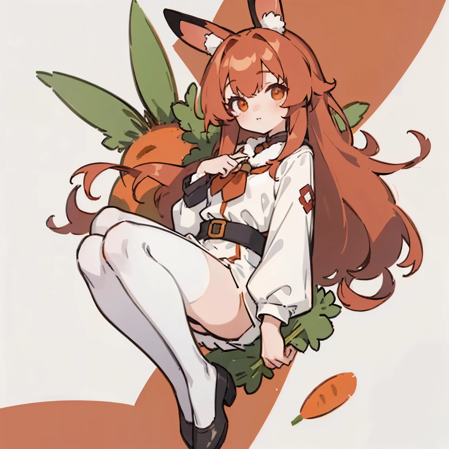 Young woman, Red hair, long hair, Hare ears, white clothes, Hare's Tail, red tail, carrot background
