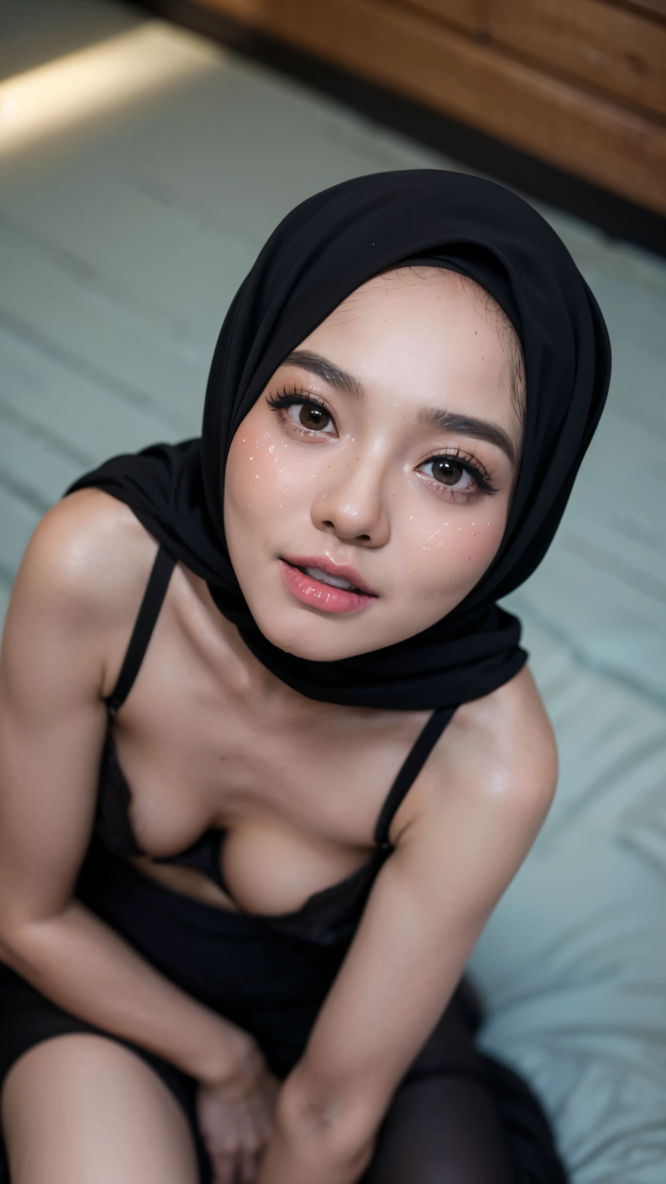 (nude), (((HIJAB MALAY GIRL))), masutepiece, High quality, UHD 32K, Realistic face, Realistic skin feeling , A Malay Lady, ************, , Very cute and ****-like face, (((medium CHEST))) closed up, dark nipple, half body, potrait, (crouch) (MATRIX WORLD), ((looking up)), open big mouth (((to kneel))), (((CUTE GIRL))), ((BLACK LIPS)), ((realistic breast)), cumshot on face, realistic water slimy on the face, red eyes