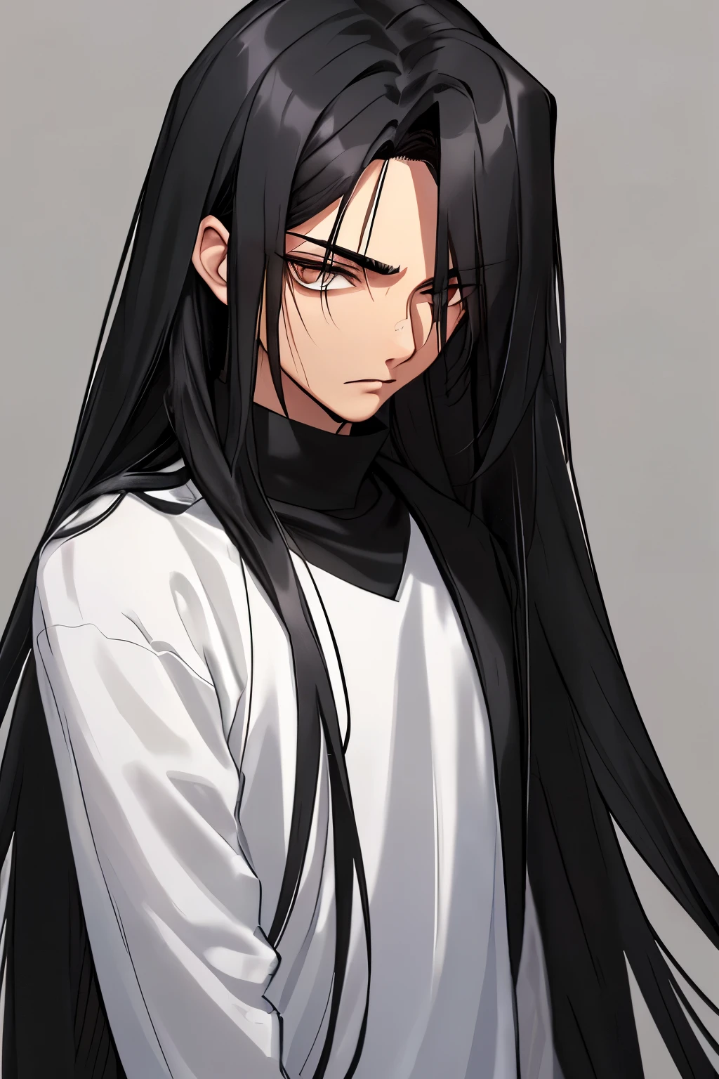 scent with long, sleek and black hair, medium-sized eyes set a little far apart, brown eyes of a deep hue, medium-sized nose, and a medium face. His skin tone is a clear caramel. He is dressed in emo style clothing, which is black in color. (Detailed description of an Emo teenage boy: 1.3)
Overall appearance: An adolescent boy with a long, sleek, and pitch-black hairdo, medium-sized eyes that are slightly spaced apart, and a deep brown cast to his eyes. He maintains a medium face structure, with a medium nose and an olive-toned complexion that adds to his