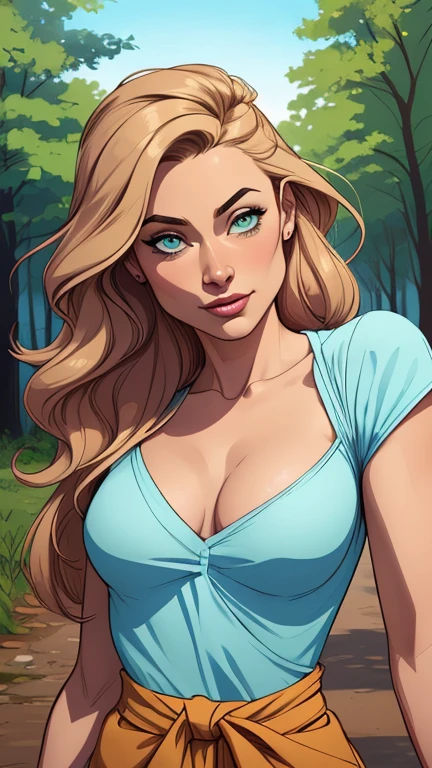 Character style Cartoon style digital illustration GTA style female style beautiful breasts symmetrical medium breasts Fiona with war marks Cartoon image of a woman .Ilustra??o estilo desenho animado, estilo de arte dos desenhos animados, estilo de arte dos desenhos animados, digital illustration style, estilo atompunk design de personagens altamente detalhado, arte digital detalhada coragem, Forest fan art, Design de personagens de retrato, beautiful digital illustration, retrato de alta qualidade, Arte em quadrinhos, mulher jovem cabelo com transas lindas . Eyelined eyes Medium large bust and wonderful sexy clothes.