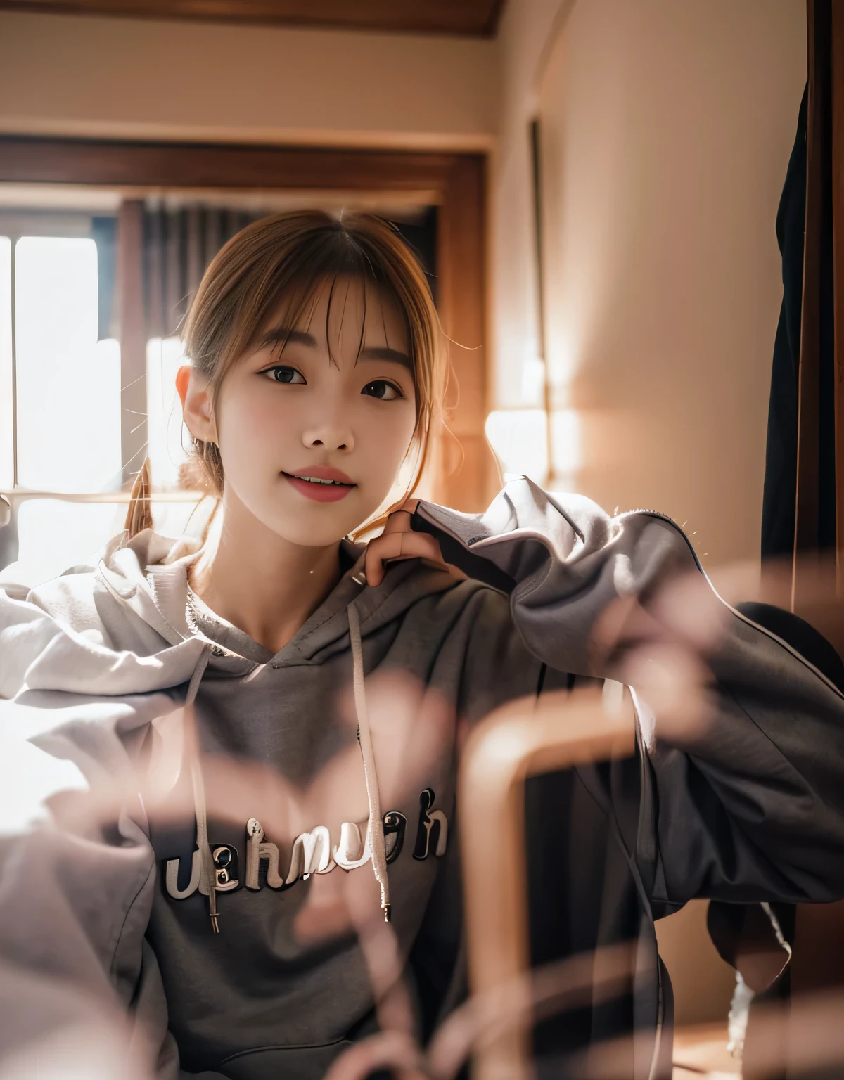 (masterpiece, best quality, 8k, RAW photo, beautiful and aesthetic:1.2),complex detail,ultra-detailed,(realistic skin), (((full body is in the frame))),Alafish girl in a grey hoodie poses for a photo, Larisa Manovar, Kim Do-young, sakimichan, Lalisa Manoban of Blackpink, Wearing a large hoodie, Nam Jae-young, Ulzzang, this, Girl wearing a hoodie, Choi Hong-hwa, 8k)), Shin Jinyoung