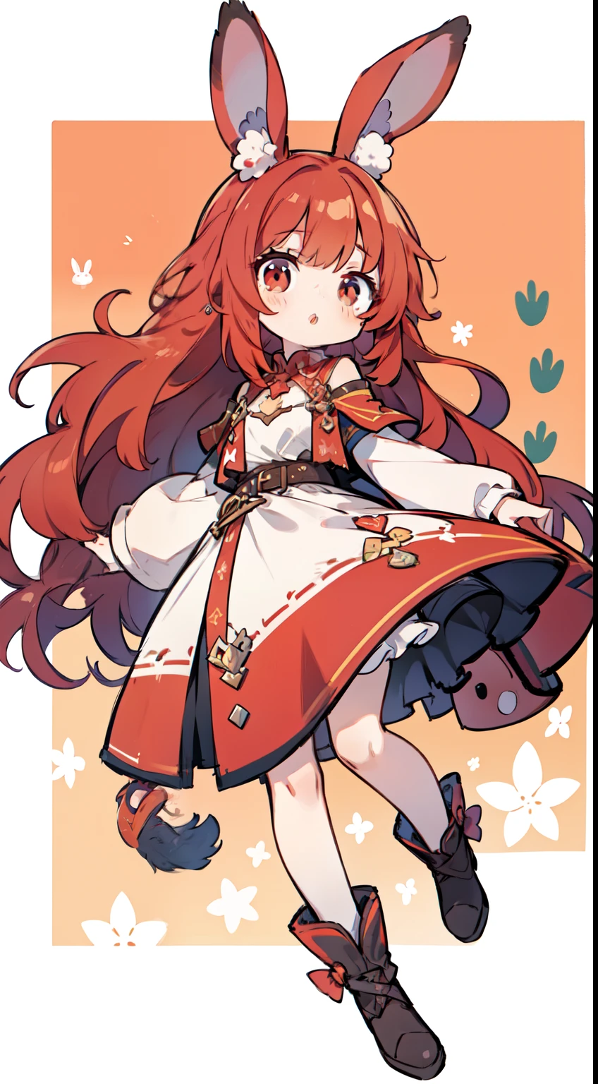 Young woman, Red hair, long hair, Hare ears, white clothes, Hare's Tail, red tail, carrot background
