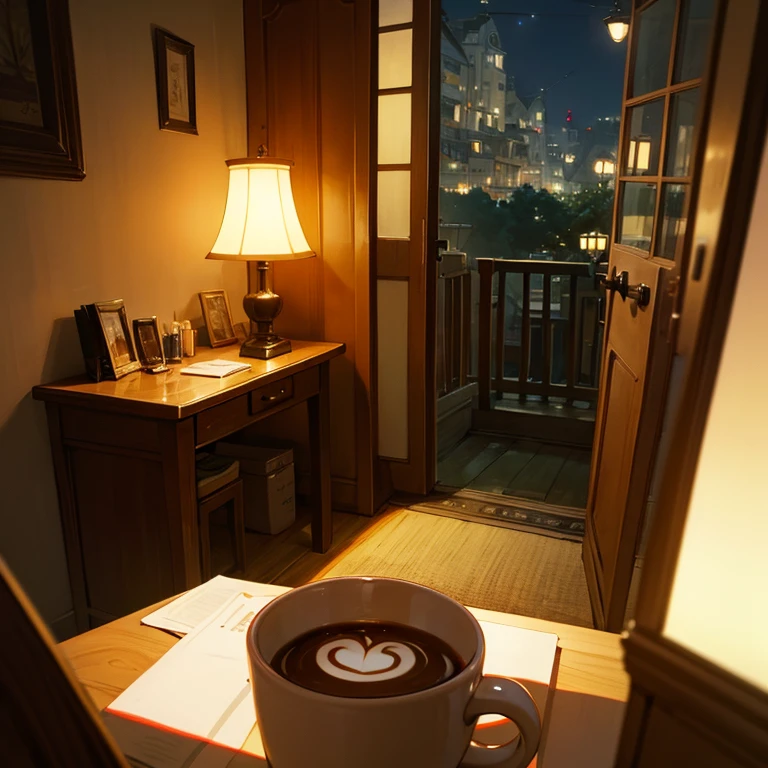 No people、Coffee cup、Coffee cup、night、Inside the room、Table lamp、Ghibli