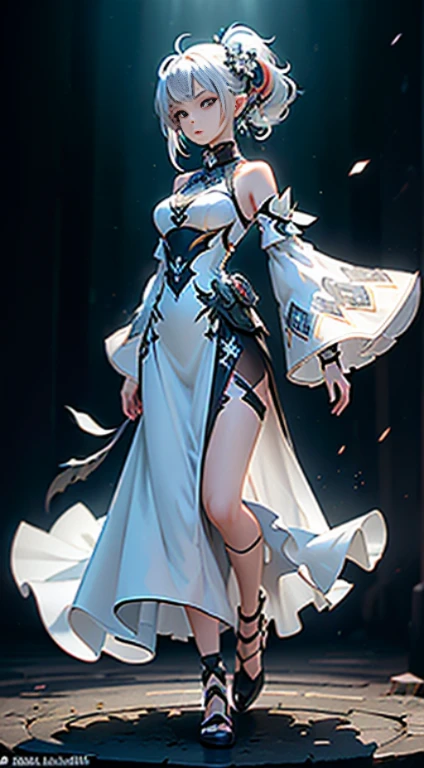 (Dynamic angle:1.4), ((Full body posing:1.5), (colorful:1.2), (extremely detailed CG unity 16k wallpaper:1.1), (Denoising strength: 1.45), (tmasterpiece:1.37), ((official art)), S1, 1girl, solo, nahida \(genshin impact\), white hair, multicolored hair, side ponytail, hair ornament, green eyes, symbol-shaped pupils, pointy ears, jewelry, detached sleeves, white dress, forest, watercolor, microprofile, focus on head, look at viewer, black collar, best quality