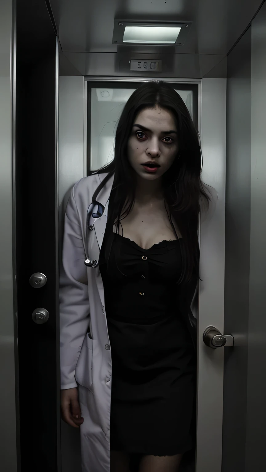 A doctor or a creepy beautiful girl is in a scary lift 