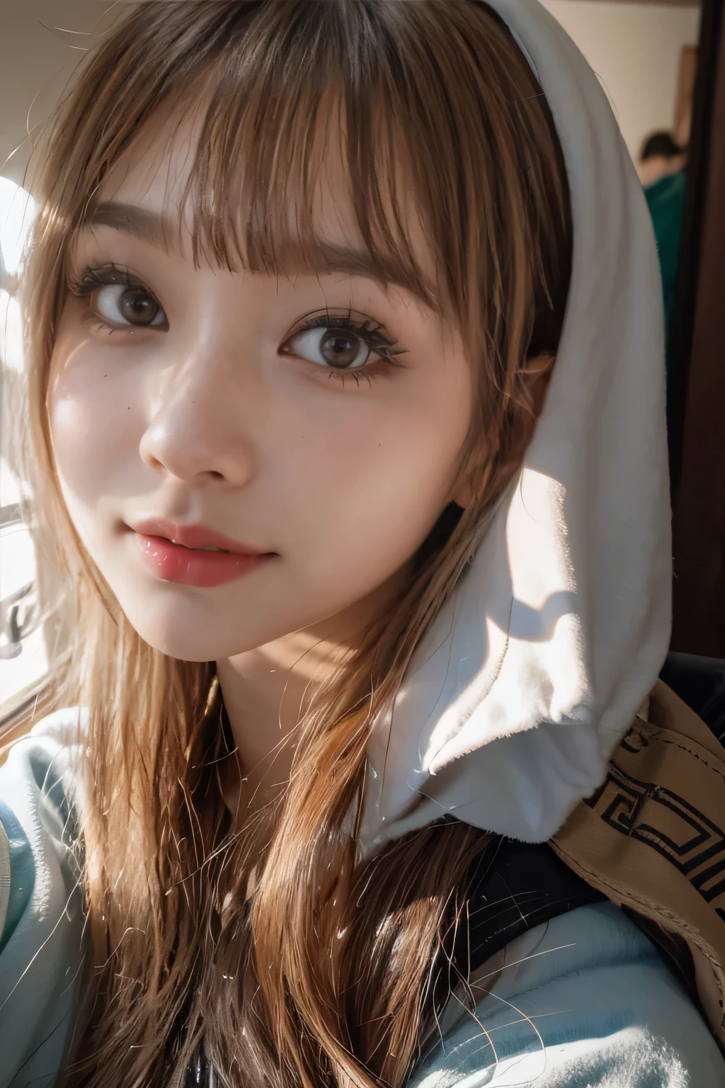 (masterpiece, best quality, 8k, RAW photo, beautiful and aesthetic:1.2),complex detail,ultra-detailed,(realistic skin), (((full body is in the frame))),A fifty-something Asian girl with long hair wearing a black hoodie, Ulzzang, Girl cute beautiful face, sakimichan, A clear and pretty face, One adorable Korean face, Yoshitomo Nara, pretty girl, With a cute - lovely - face, Chiho, Beautiful Japanese girl face, Cute natural anime face
