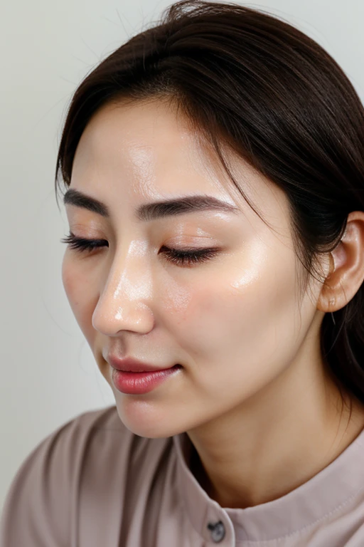 Beautiful Japanese,1 girl(masterpiece:1.2, highest quality), (Realistic, photoRealistic:1.4),, Keep your eyes clearly focused, Nose and mouth,Face Focus, Extreme close up of face、 Age 35,Black Hair、Symmetrical face,Realistic nostrils、Angle from below、Elongated C-shaped nostrils(Sharp Nose)Sweaty skin、Shiny skin,((Brow wrinkles)))（On the tongue)、Deep Kiss、((Thin eyebrows))Oily skin、glistening shining skin、double eyelid、Beautiful woman、Medium Hair,Rolling your eyes,、Shortcuts((half-closed eyes, frown, grimace, scowl))((oily skin,sweat))((Shiny skin)（(Sweaty skin))(((licking lips)))