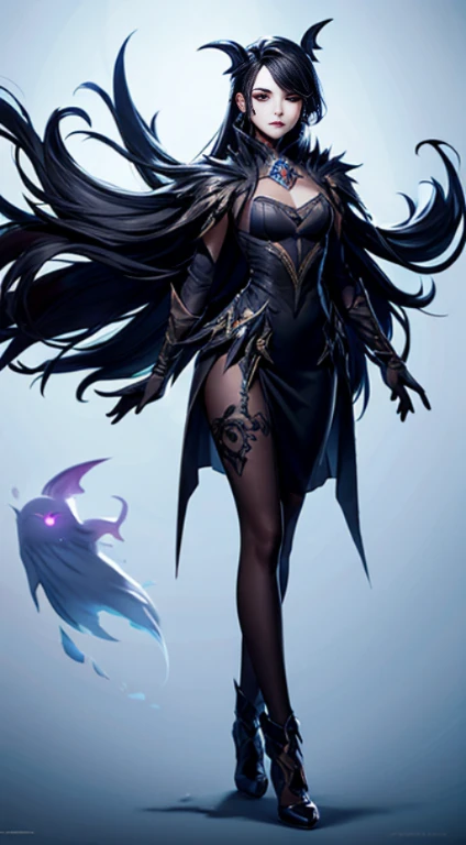 Thick mature dark Frost giant woman with horns and dark blue hair that's almost black wearing tribal clothing holding hands with a Drow woman