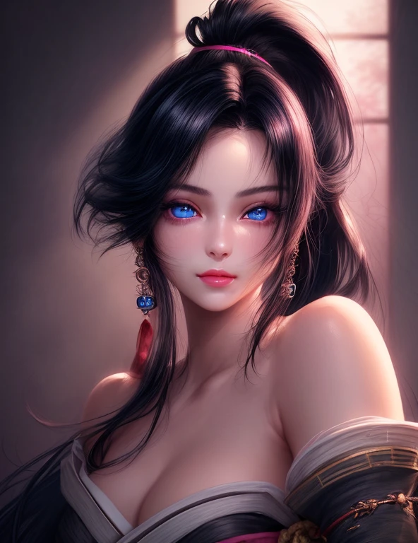 beautiful girl college student, masterpiece, light makeup, pink lips, black hair, messy long hair, , beautiful, elegant. super fine details, master works, authentic texture, cinematic lighting realism, 16K, hd,blue eyes、japanese,Beautiful Face、cute smile,、beautiful hair、ponytail、glamorous