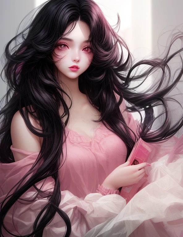 beautiful girl college student, masterpiece, light makeup, pink lips, black hair, messy long hair, , beautiful, elegant.