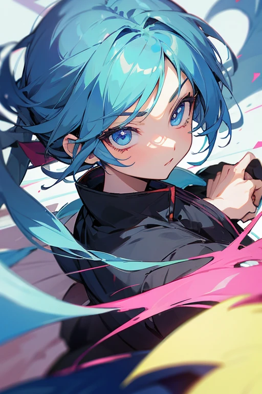 Eyes: Bright green, almond-shaped
Body: Athletic build, lean.
Face: Heart-shaped face with smile
Hair: Wavy, pastel blue hair often tied back in a loose ponytail.
Anime young male in soccer uniform. Close up selfie picture