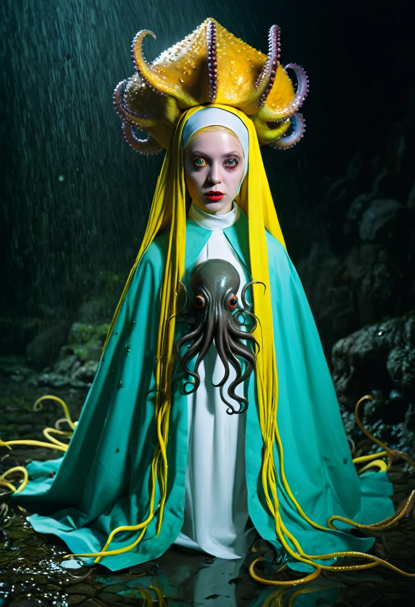 hyperrealistic HD fantasy photo, snail aesthetic, whole body and especially vagina, best quality, hyperrealistic, cinematic photo, 12yo girl of a is exotic with intense HARBOR hair that matches her skin colour, surreal extremely broad mouth with very full lips and sharp fangs, the mouth is wide open, sharp needle teeth, very beautiful slit like reptile eyes, surreal extremely flat and broad nose,medium sized sweet tits. (8k, , photorealistic, sharp focus), elaborate background, DSLR, intricate details, snail biology, nude, good visible extra long vagina slit, very soft slimy outer vagina lip tissue like snail skin, exotic interesting unnatural skin structure, exotic interesting unnatural skin colouration, exotic interesting unnatural body and limb structure, exotic interesting unnatural dark spots all over the body , very small butt, very slender pelvis, very slender pelvis, slender, very wet vagina, very slimy and wet and soft huge outer vagina lips, wet vagina slit, long vagina slit, vagina slit, vagina is only very slightly showing inside, alien slimy snail like vagina, mons, her sides are like the sides of a snail foot, very broad snail tissue areola, sweet lips, her whole skin has the same colour, her arms, legs and butt have the texture and slime of a snail, her whole skin is slimy as a snail, her hair is wet and thick but beautiful and full, her face is rather human like but with different skin tone, vagina slit visible vagina has the same skin tone as rest of the body, face has the same skin tone as rest of the body, all skin has a snail skin structure, no pubic hair,she is horny and ready for sex, she is in a moment of bliss, same amount and same structure of limbs on both sides of the body, symmetrycal body, penetration, a creature comes near for sex and she enjoys, visible face