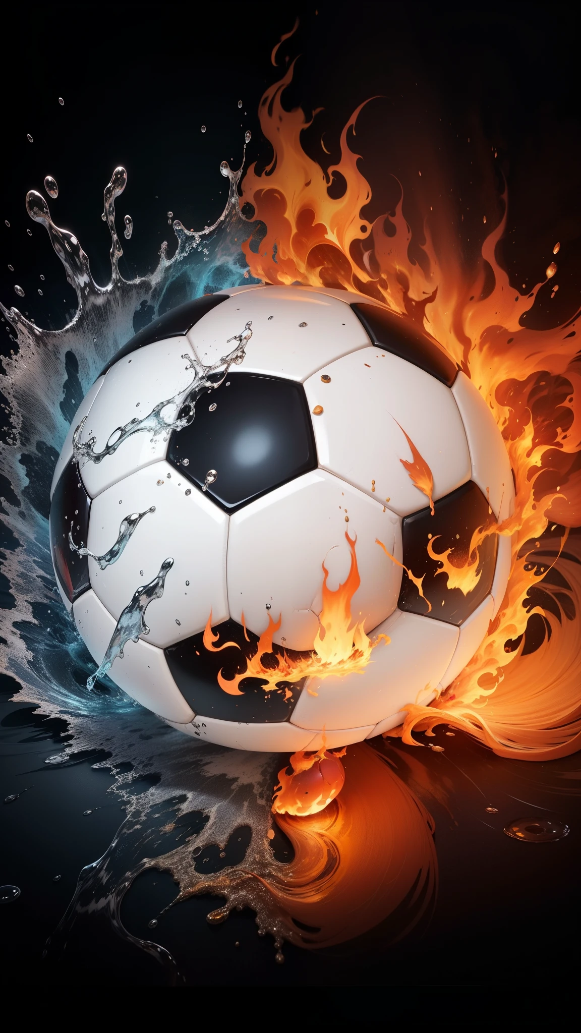 a close up of a soccer ball on fire and water, hd wallpaper, soccer ball, amazing wallpaper, wallpaper - 1 0 2 4, soccer, wallpaper hd, high quality wallpaper, profile pic, screensaver, hd phone wallpaper, mobile wallpaper, phone wallpaper hd, phone wallpaper, fire and water, wallpaper mobile, wallpapers, ❤🔥🍄🌪, transparent background