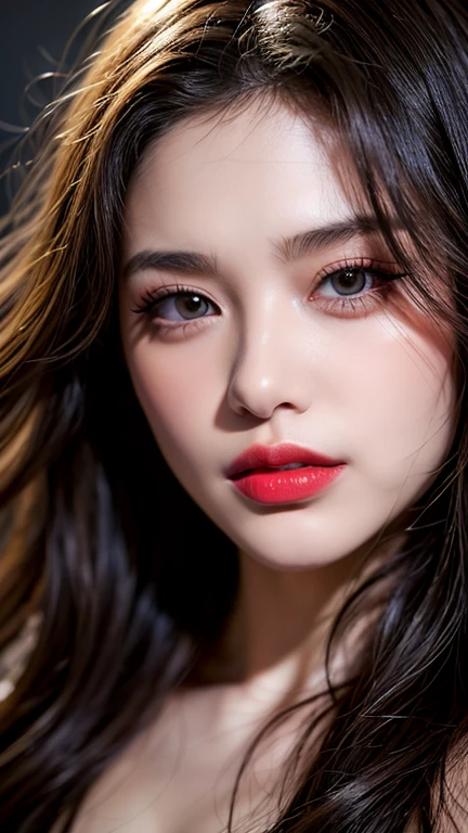 (8ก, Highest quality: 1.2), Extremely detailed, thorough resolution, (realistic, realistic photo: 1.37), Portrait, high definition RAW color photograph, professionally arrested, high definition and beautiful, high definition, 8ก Image wallpaper, Amazing details, Big file size, highly detailed beautiful girl, Extremely detailed face, Finely defined eyes, The skin has a fine texture., Every feature is meticulously displayed., The fingers were neatly outlined., The nose has a precise shape., expressive lips red lipstick , perfect anatomy, background is not blurred, one story, (20:1.2), Twenty generations, cute girl, realistic