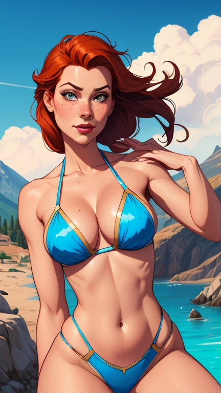 Beautiful portrait mode pose Cartoon character in dynamic pose two women together with freckles on their faces Disney princess Queen Anna of Arendelle with 1,60cm on the left and together with a symmetrical body and beautiful breasts, corpo bem definido, delicado e sensual, estilo de desenho animado, digital illustration Portrait mode a close up of two women Cartoon style digital illustration in bikinis in front of a mountain, artegerm e lois van baarle, artegerm e atey ghailan, modelo uniforme | artegerm, artegerm e Genzoman, artegerm comic, como visto em artegerm, artegerm e wlop, artegerm and rossdraws style digital illustration cartoon style