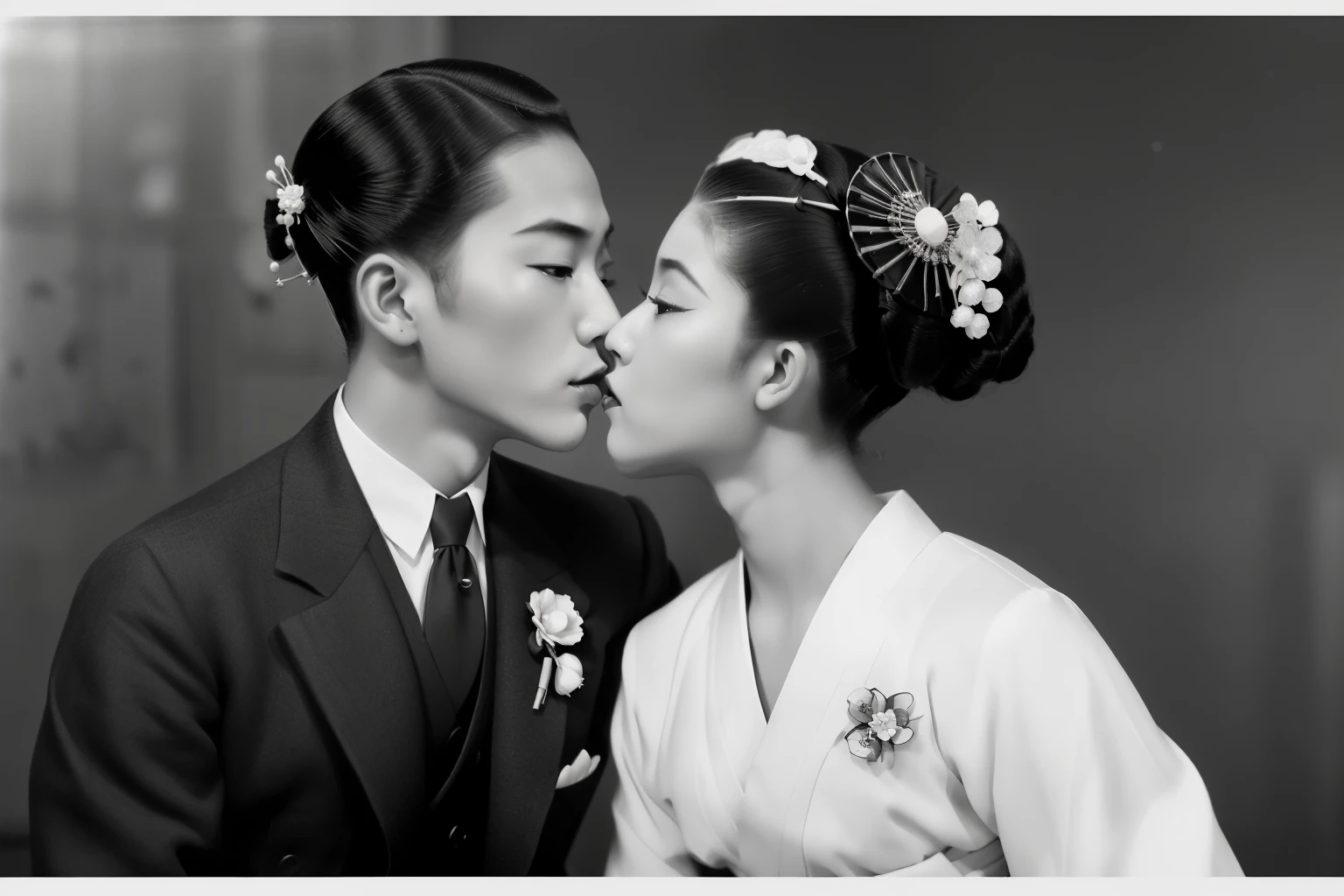(((1 korean young girl and 1 old korean man having a deep kiss))), {Seoul, 1988, A young korean beautiful girl, 22-year-old, sexy girl, strikingly beautiful, black hair, big breasts, delicate facial features, porcelain skin, red lips, expressive eyes, ((awe and joy expression)), ((giral all nude)), (hairstyle of the 1980s),her hair styled in classic pin curls, girl sitting on the bed, erotic pose, from front, (((open mouth and tongue out))),} ,(((60 years old korean man wearing business suit))), (((60 years old korean man hugging on korean young girl's chest))),
