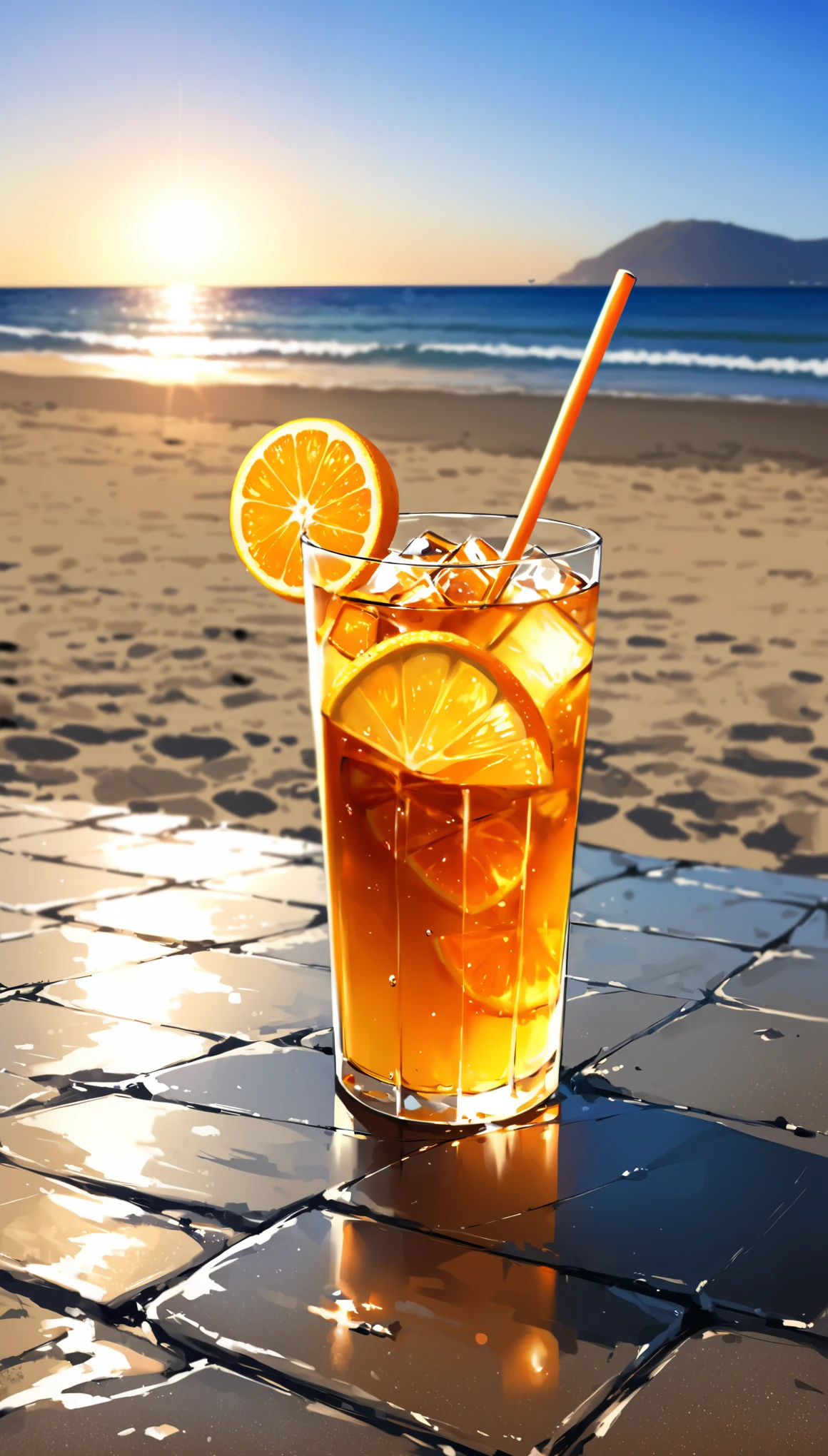 (close:1.4)、(RAW Photos:1.2)、(Realistic:1.4)、(masterpiece:1.3)、(highest quality:1.4)、• Slice an orange and add it to iced tea.、Relax while watching the sea。
• When the summer sun passes over the beach、Life feels fresh and fun。
• Time in the Canary Islands is quiet.、So much so that I forget who I am。
• Fun summer days of the past々I remember、Those memories have already faded、Just live your life。