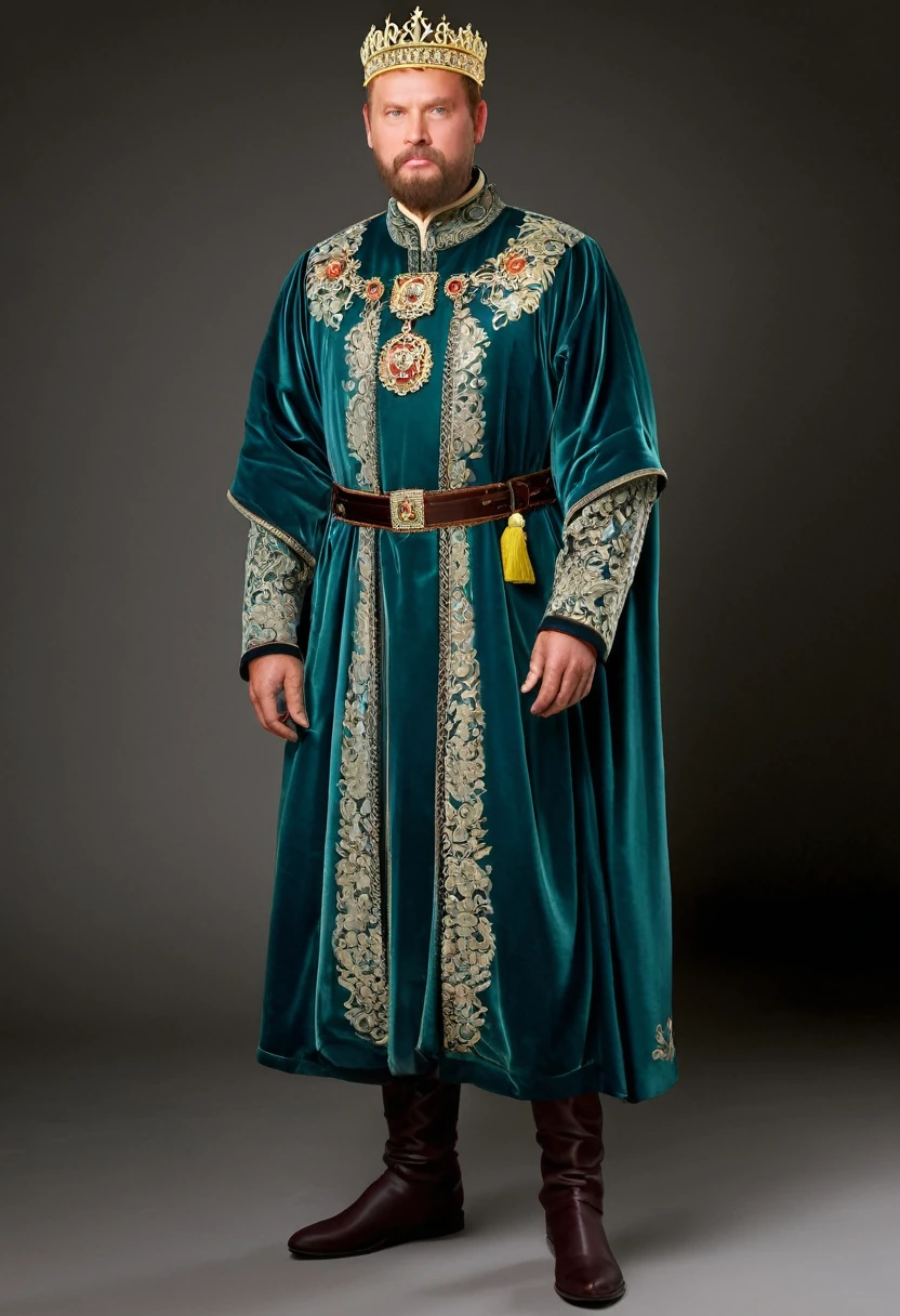 In a historically accurate portrayal of Friedrich Barbarossa, the Holy Roman Emperor of the 12th century, he would be dressed in attire befitting his royal status and the fashion of his era.
Barbarossa would likely be adorned in elaborate garments made from luxurious fabrics such as silk, velvet, and brocade, reflecting his wealth and prestige. His attire would feature intricate embroidery, ornate trimmings, and perhaps even jewels or precious metals, signaling his status as a ruler of great power and influence.
A long, flowing robe or tunic would serve as the centerpiece of his ensemble, adorned with symbols of his royal lineage and emblazoned with the imperial crest. Over this, he might wear a mantle or cloak of richly dyed fabric, draped elegantly over his shoulders and fastened with a jeweled clasp.
Beneath his robe, Barbarossa would wear a shirt of fine linen or silk, tailored to fit closely to his body and adorned with lace or embroidered cuffs. His trousers would be similarly opulent, made from sumptuous fabrics and tailored to perfection.
On his feet, Barbarossa would wear leather boots or shoes, embellished with decorative stitching or metal accents. His attire would be completed with accessories such as a crown or circlet, symbolizing his royal authority, and perhaps a sword or scepter, representing his role as a warrior and ruler.
This historically accurate depiction of Friedrich Barbarossa's clothing captures the opulence and grandeur of the medieval imperial court, offering a glimpse into the lavish lifestyle of one of the most powerful figures of his time.