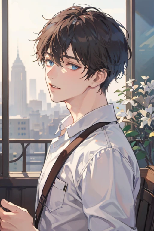 1 boy, sexy, short brown hair, blue eyes, , high resolution, extra sharp, 8k, Masterpiece, looking at the audience