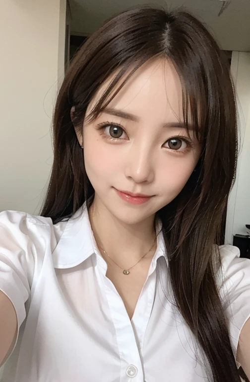 Office worker , in office, detained hand , high quality, super quality, detailed face, beautiful woman , golden eyes, long hair  , smile,  big breast 