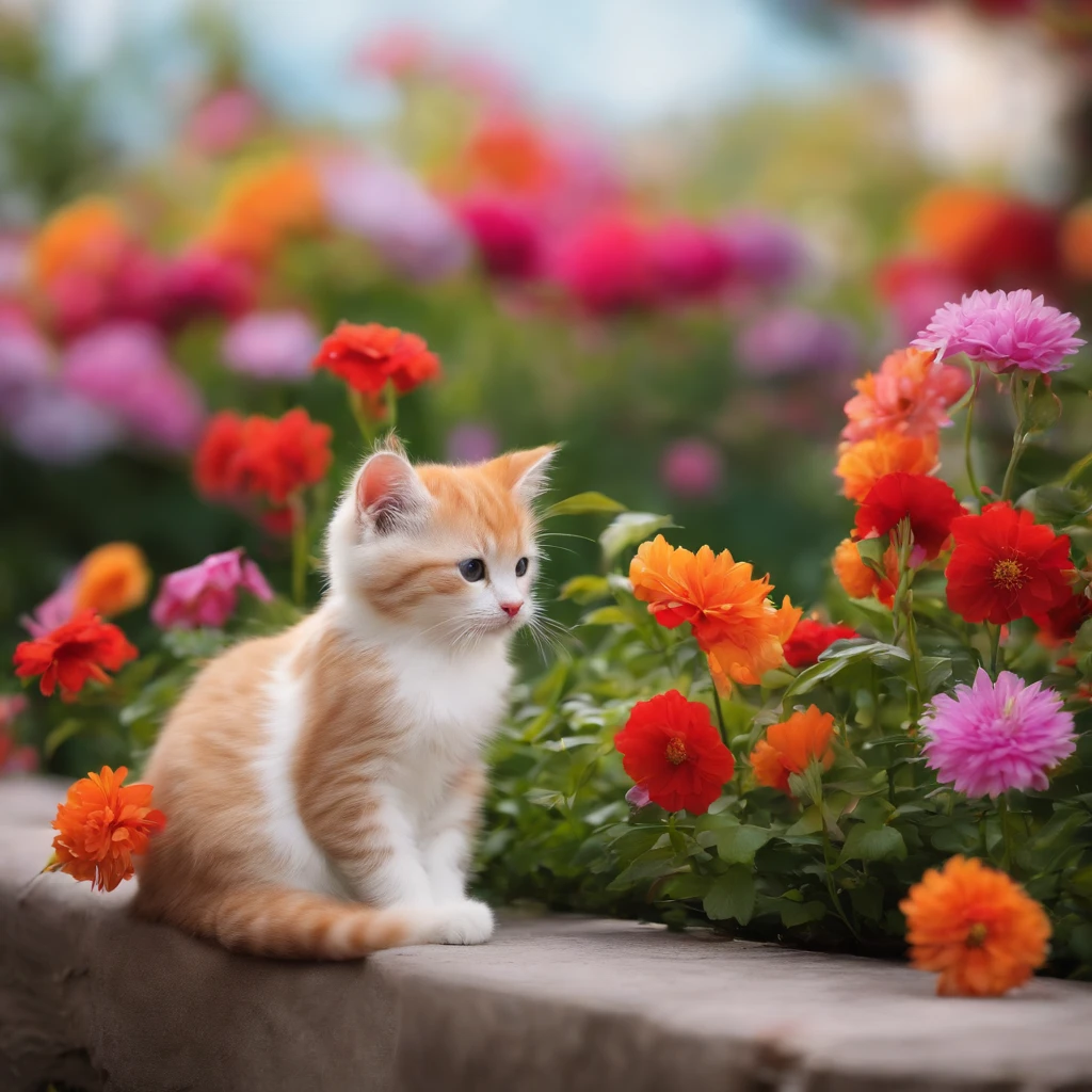 flowers bloom profusely、In the garden、Kawaii Cat
