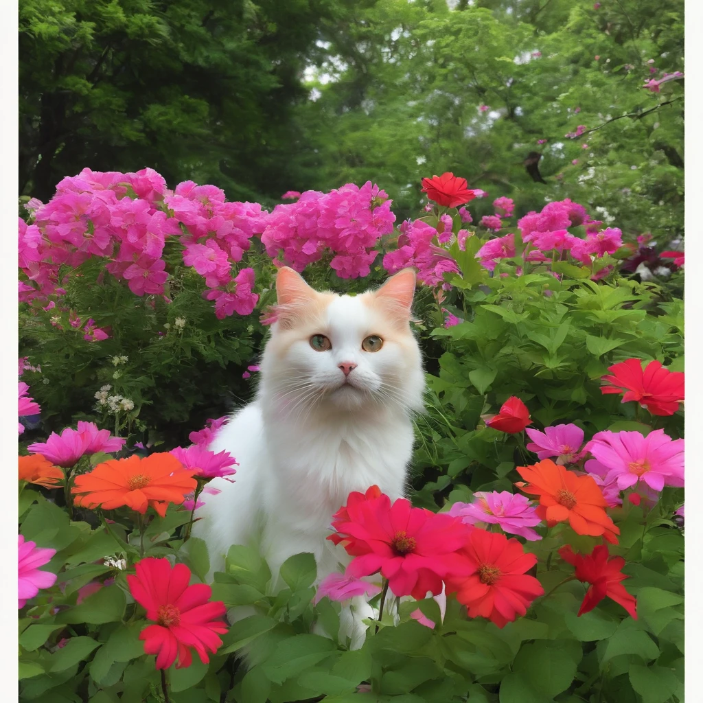 flowers bloom profusely、In the garden、Kawaii Cat