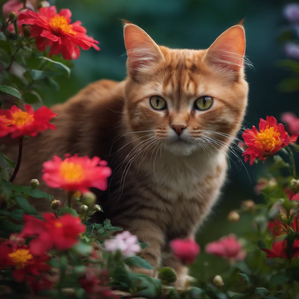 flowers bloom profusely、In the garden、Kawaii Cat